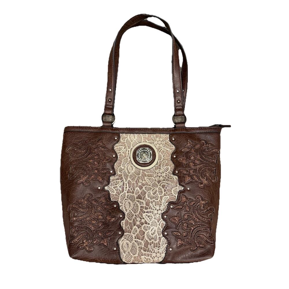 Justin Western Concealed Carry Tote Purse Lace Glitter Embroidery Concho Bag